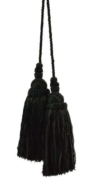 Lovely Black Double Tassel / Chair Tie / 8 inch tassel, 20 inch Spread (embrace), COLOR: K9 86