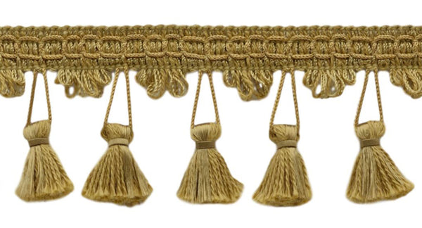 2.5 Inch Camel Gold Tassel Fringe Trim / Style# TFC0225 / Color: E16C / Sold By the Yard