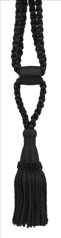 Black Decorative Tassel Tiebacks / 5 1/2 inch Tassel Length / 24 inch Spread (embrace) / STYLE#: TBC055-SPR24 (8362) / COLOR: Midnight's Embrace - K9