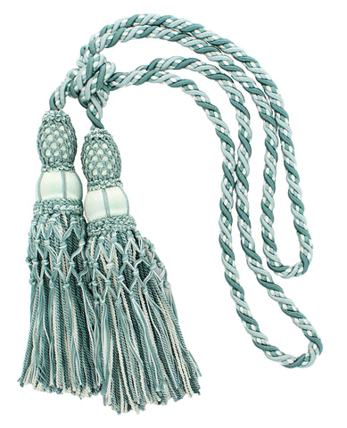 Beautiful Light Blue, White Curtain & Drapery Large Double Tassel Tieback, 10 inch tassel, 38 inch Spread Decorative Rope Holdback / Style# TBEL10-2 (21204) Color: 9535 - Seaside Blue