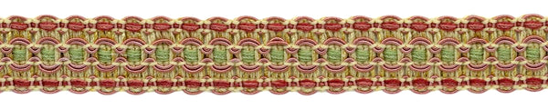 Lavish 1 inch Wide Pastel Green, Yellow Maize, Light Brick Red Gimp Braid Trim / Style# 0100VG / Color: Daylily Bouquet - VNT8 / Sold by The Yard