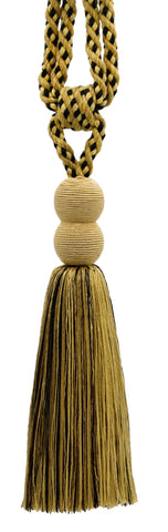 30 Inch Spread Traditional Tie Ball Brush Tassel Tieback #TBV9-PY, Emperor Gold Multicolor #VNT25 (Beige Gold, Light Beige, Pure Black), 1 Pack