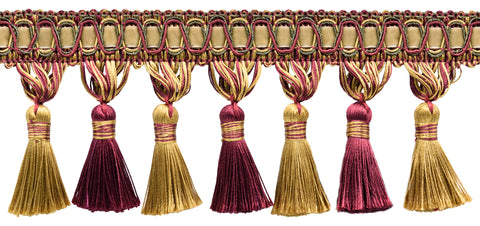 6 Yard Value Pack / Elegant 3 3/4 inch Long Wine (deep red), Gold Tassel Fringe / Style# TFH4, Color: Carmine Gold - 1253 (18 Ft / 5.5 Meters)