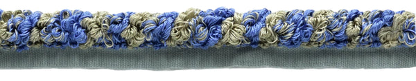27 Yard Package / Elegant Cord With Lip / 3/8 inch diameter / Style# 0038LPC Color: Blue, Slate Grey - 9132 / 81 Ft / 24.7M