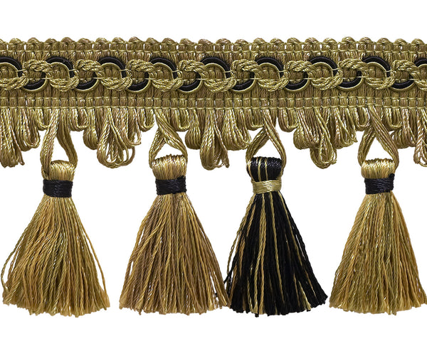 Taupe, Black 2 3/4 inch Imperial II Tassel Fringe Style# NT2502 Color: MIDNIGHT MEADOW - 4363 (Sold by The Yard)