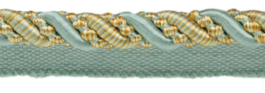 Large 7/16 inch Silver Blue, Gold, Off White, Noblesse Collection Lip Cord Style# 0716H Color: Island Breeze - 5939 (Sold by The Yard) - DecoPro