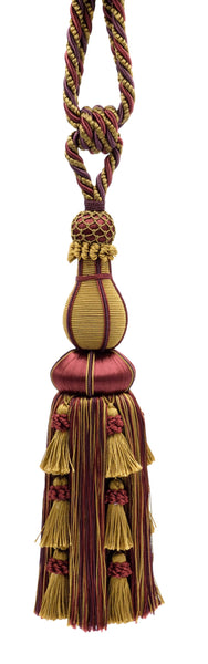 Large Elegant Black Cherry Red, Camel Beige, Purple Curtain and Drapery Large Tassel Tieback / 12 inch tassel, 30 inch Spread (embrace), 3/8 inch Cord,  Style# TBAX12 Color: LX09 - Cerise