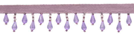1" (2.5cm) Beautiful Handcrafted Teardrop Beaded Fringe Trim | Fringe Trim (Style# B40690-AC), #H25 Solid / Dark Mauve Violet Purple - 3 Yards - DecoPro