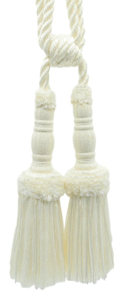 Beautiful White Double Tassel Tieback / 8 inch Tassel, 29 inch Spread / Style# TBC8-2 Color: First Snow - A1