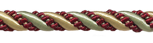 27 Yard Roll Large Gold, Wine , Green 7/16 inch Imperial II Decorative Cord Without Lip Style# 716I2 Color: HOLIDAY SPLENDOR - 3752 (25 Meters / 81 Ft.) - DecoPro