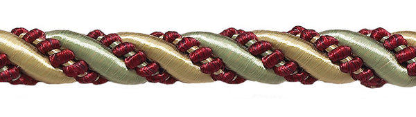 27 Yard Roll Large Gold, Wine , Green 7/16 inch Imperial II Decorative Cord Without Lip Style# 716I2 Color: HOLIDAY SPLENDOR - 3752 (25 Meters / 81 Ft.)