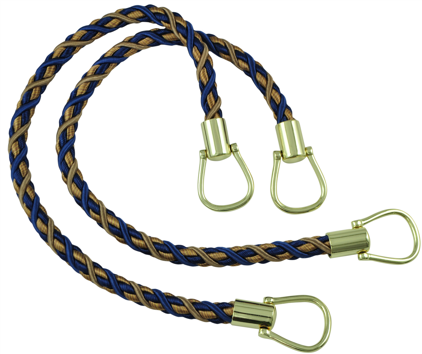 Pair of Elegant Ultramarine Blue, Tan Curtain & Drapery Rope Tiebacks, 18 inch Long, Approx. 1/2 inch Thick, Style# BRTBM Color# NAVY TAUPE - 5817 - DecoPro