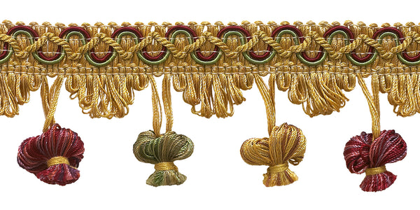 Gold, Wine , Green 2 inch Imperial II Onion Tassel Fringe Style# NT2503 Color: HOLIDAY SPLENDOR - 3752 (Sold by The Yard)