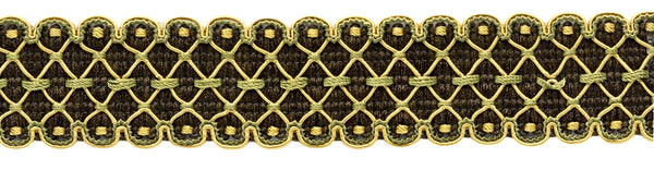 1.5 inch Alexander Collection Gimp Braid / Style# 0150ARG Color: Mocha Brown, Olive Green, Gold - AR04 / Sold by the Yard