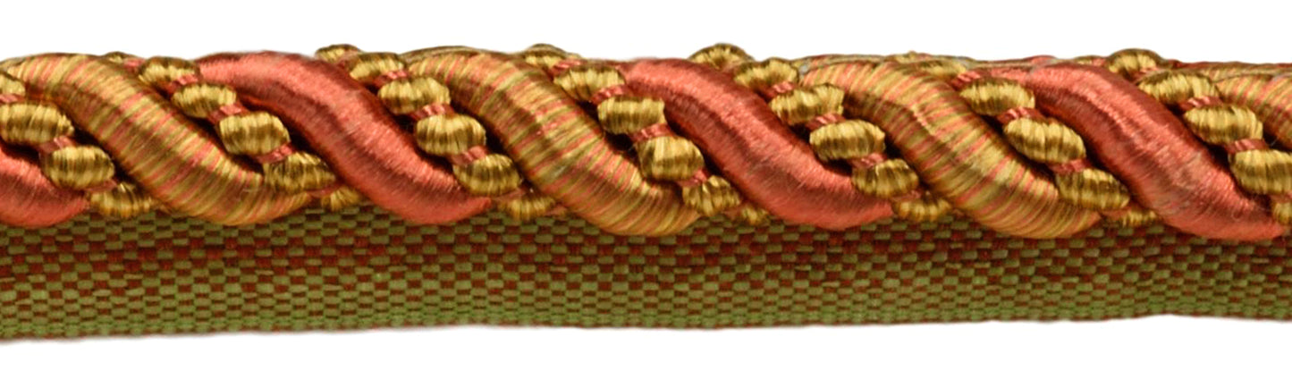 Large 7/16 inch Copper, Olive Green, Beige, Noblesse Collection Lip Cord Style# 0716H Color: Auburn Accents - 07H (Sold by The Yard) - DecoPro