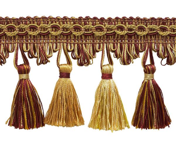 Burgundy Red, Gold 2 3/4 inch Imperial II Tassel Fringe Style# NT2502 Color: BURGUNDY GOLD - 1253 (Sold by The Yard)