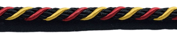12 Yard Package / Large 3/8 inch Red, Black, Gold Basic Trim Cord With Sewing Lip / Style# 0038AXL / Color: Scarab - LX10 (36 Feet / 11 Meters)