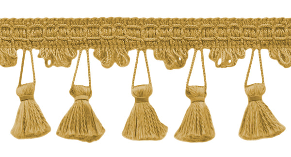 2.5 Inch Light Gold Tassel Fringe Trim / Style# TFC0225 / Color: Sun Ray - B7 / Sold By the Yard