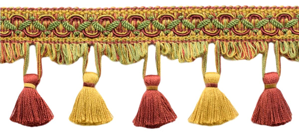 2.5 Inch Alpine, Pink, Off White/Pink/Green Tassel Fringe Trim / Style# TFEMP3 (21958) / Color: Picnic - V163 / Sold By the Yard