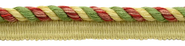 Large 3/8 inch Clay, Alpine Green, Maize, Cajun Spice, Blush, Chinese Red, Beachwood Basic Trim Cord With Sewing Lip / Style# 0038DKL / Color: Chrysanthemums - F39 / Sold by The Yard