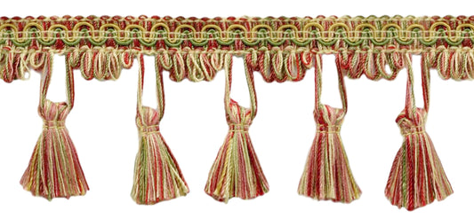 2.5 Inch Brick Dust, Alpine Green, Beachwood, Maize Tassel Fringe Trim / Style# TFC025 / Color: Carnival - PRA2B / Sold By the Yard - DecoPro