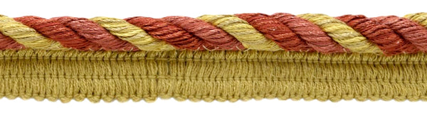 Large 3/8 inch Dark Rust, Cajun Spice, Camel Gold, Gold Basic Trim Cord With Sewing Lip / Style# 0038DKL / Color: Ginger - F45 / Sold by The Yard