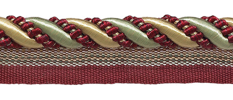 27 Yard Roll Large Gold, Wine , Green 7/16 inch Imperial II Lip Cord Style# 0716I2 Color: HOLIDAY SPLENDOR - 3752 (25 Meters / 81 Ft.)