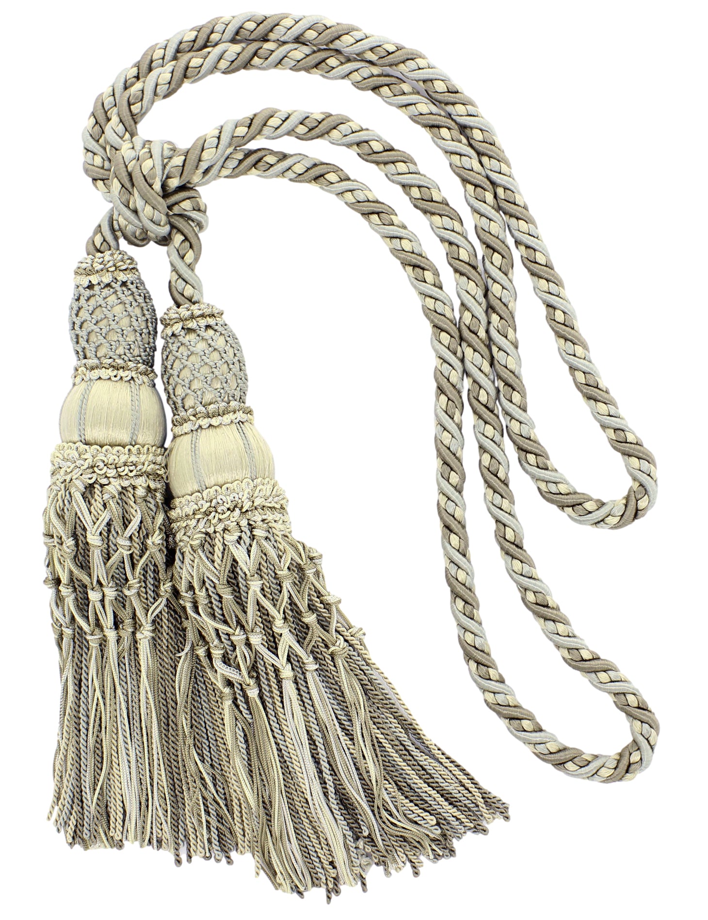 Beautiful Parchment Beige, Dark Sand Curtain & Drapery Large Double Tassel Tieback/10 inch tassel, 38 inch Spread Decorative Rope Holdback / Style# TBEL10-2 (21465) Color: EL03 - DecoPro