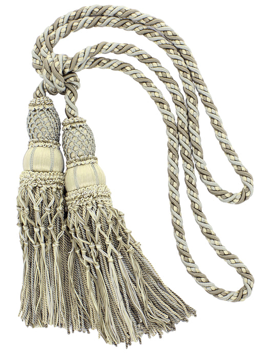 Beautiful Parchment Beige, Dark Sand Curtain & Drapery Large Double Tassel Tieback/10 inch tassel, 38 inch Spread Decorative Rope Holdback / Style# TBEL10-2 (21465) Color: EL03 - DecoPro