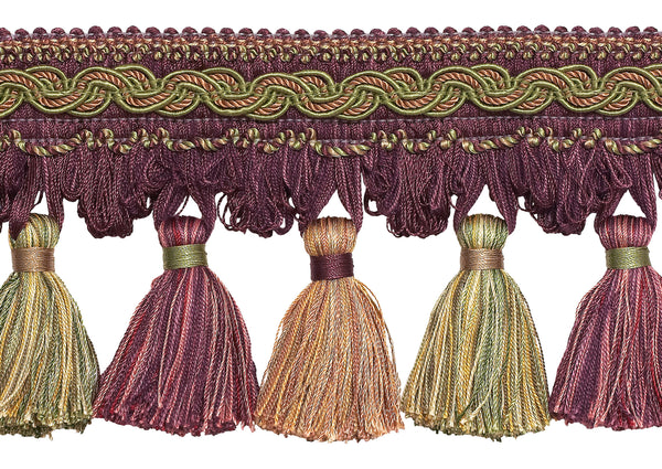 PLUM OLIVE GREEN 4 inch Baroque Tassel Fringe Style# TFB1 Color: PLUM OLIVE - 7346 (Sold by The Yard)