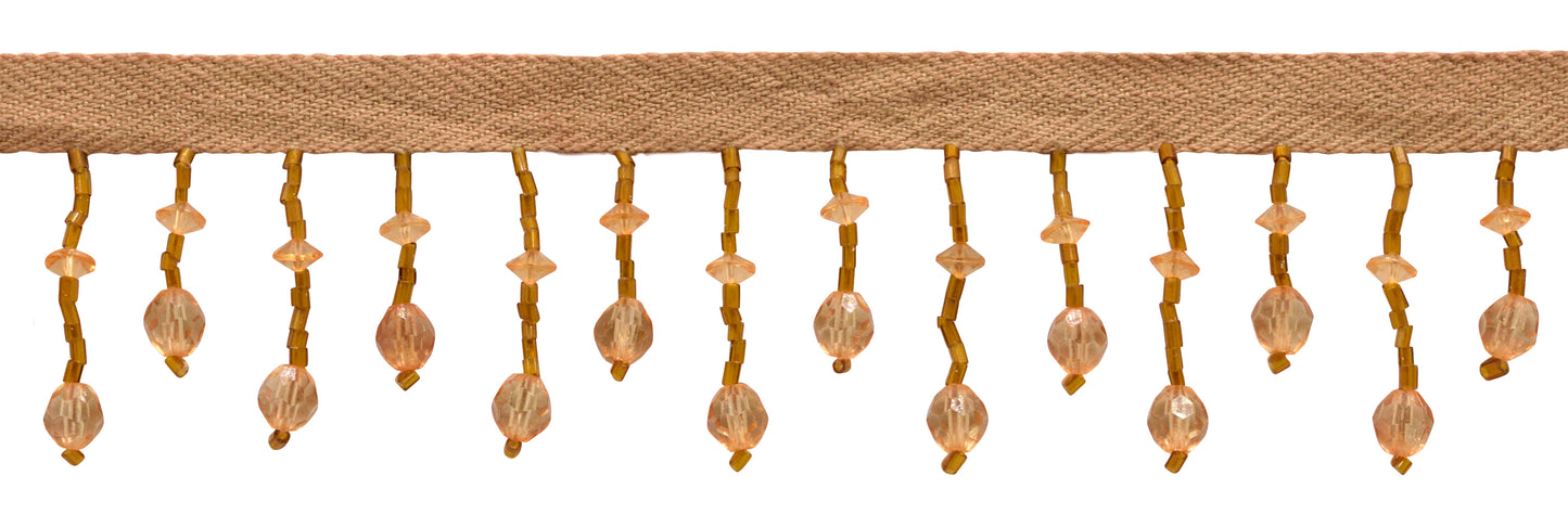 1 1/2" (3.5cm) Beautiful Handcrafted Lantern Beaded Fringe Trim | Fringe Trim (Style# B40682-AC), #E21 Solid / Light Warm Brown - 12 Yards - DecoPro