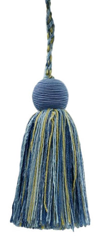 Decorative 4 inch Tassel / Champaigne Gold, Cadet Blue, French Blue / Veranda Collection / Style# VTS / Color: Light Blue, Gold - VNT13, Sold Individually