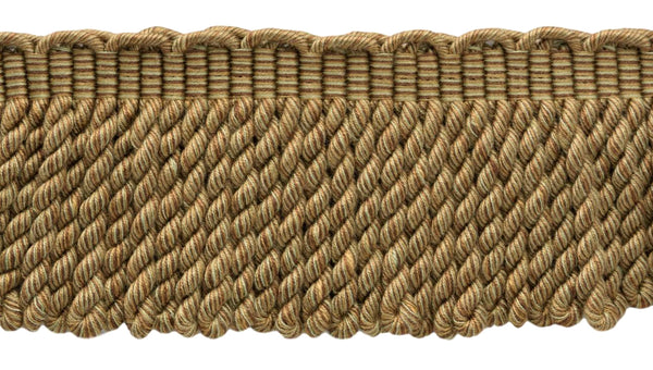 3 Inch Long Brown, Light Brown, Sea Green Bullion Fringe Trim / Style# BFEMP3 (21927) / Color: Bridle Path - W165 / Sold By the Yard