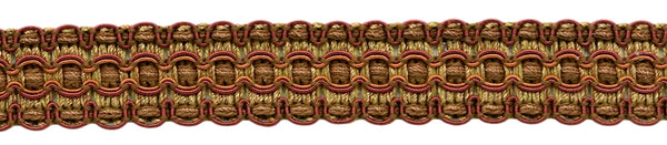 Lavish 1 inch Wide Copper, Brown, Oak Brown Gimp Braid Trim / Style# 0100VG / Color: Rustic - VNT9 / Sold by The Yard