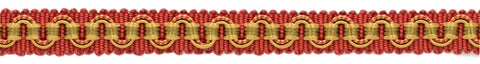 3/8 inch Alexander Collection Decorative Gimp Braid / Green, Red, Gold / Style# 0038AG / Color: Peony - LX07 / Sold By the Yard