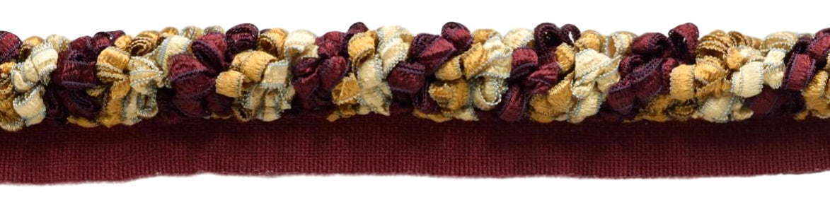 Elegant Ribbon Cord With Lip / 3/8 inch diameter / Style# 0038RC Color: Wine, Orange, Beige, Light Blue - 8301 / Sold by the Yard - DecoPro