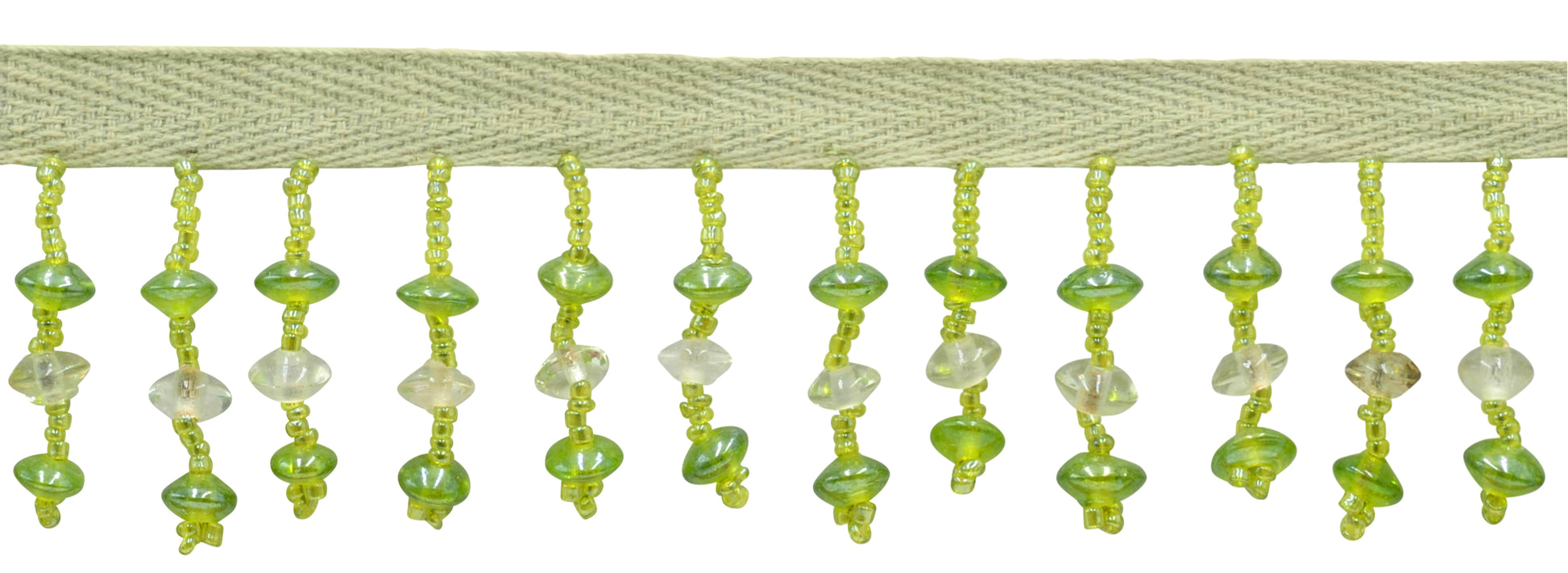 1 1/2" (3.5cm) Beautiful Handcrafted Beaded Fringe Trim with Disc Bead Design | Fringe Trim (Style# B40683-GL), #L60008 Multicolor / Forest Green - Sold By The Yard - DecoPro