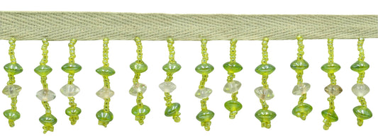 1 1/2" (3.5cm) Beautiful Handcrafted Beaded Fringe Trim with Disc Bead Design | Fringe Trim (Style# B40683-GL), #L60008 Multicolor / Forest Green - Sold By The Yard - DecoPro