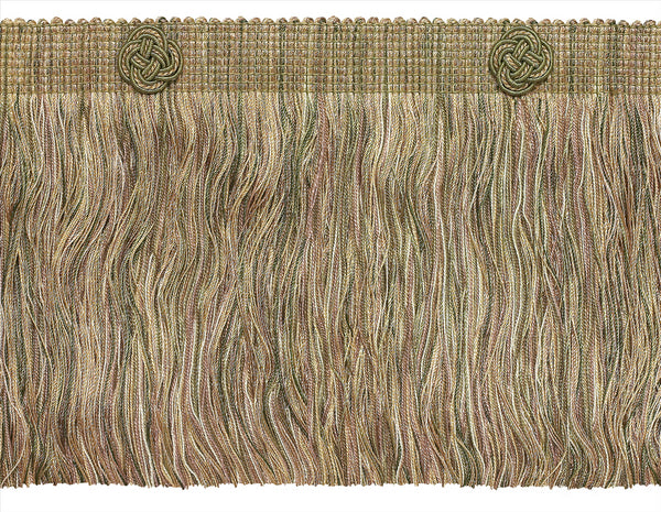 6 inch Beige, Olive Green, Champagne Baroque Coll Eyelash Fringe W/Rosette Style# 6ELFR Color: WINTER MEADOW - 6939 (Sold by The Yard)