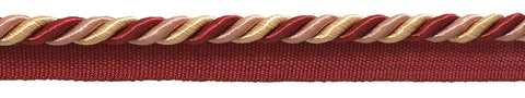 10 Yard Value Pack Medium RED, LIGHT ROSE Baroque Collection 5/16 inch Cord with Lip Style# 0516BL Color: ROSE BOUQUET - 7953 (30 Ft / 9 Meters)