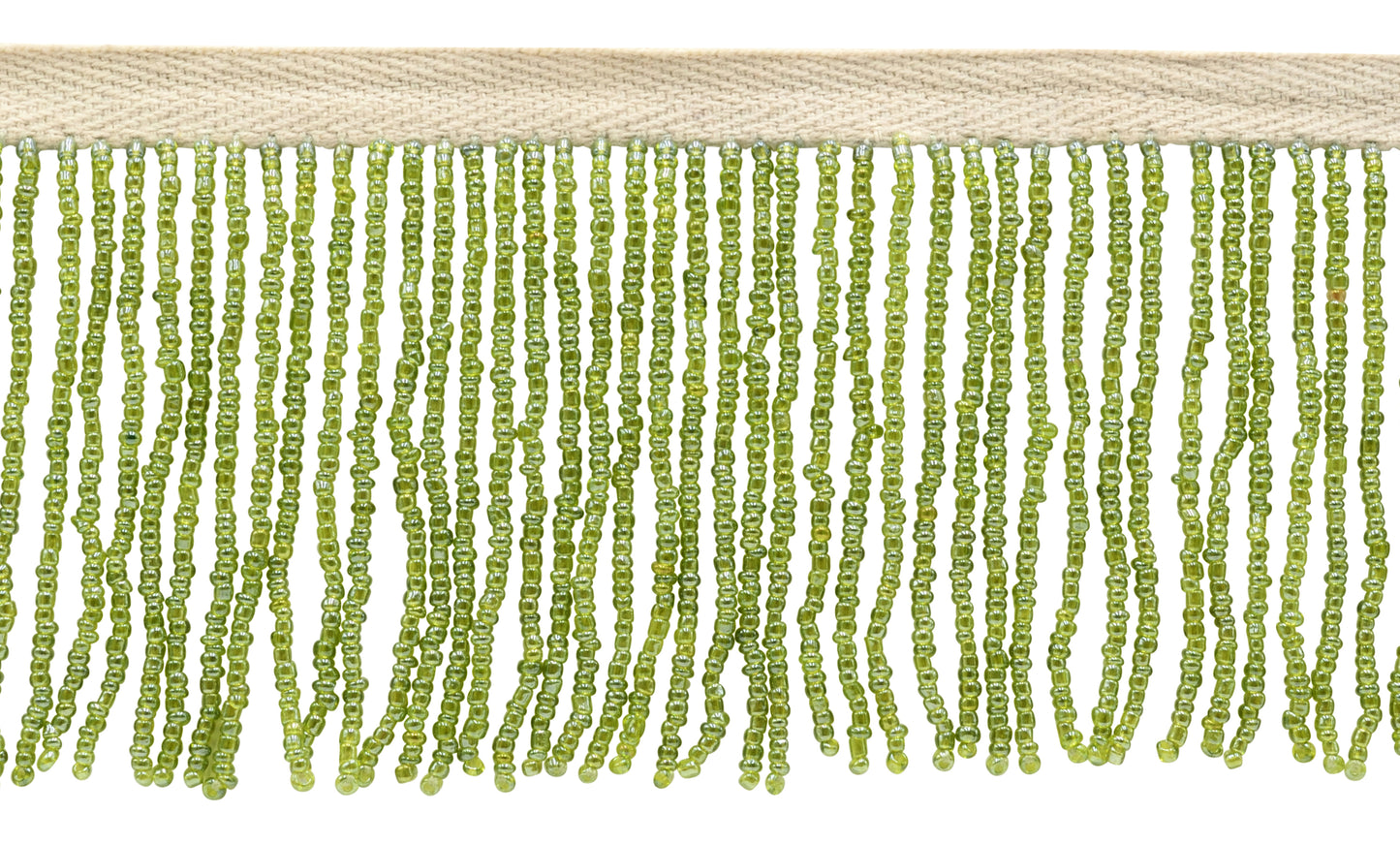 2 1/2" (6cm) Beautiful Handcrafted Beaded Fringe Trim with Sead Bead Design | Fringe Trim (Style# B40684-GL), #L60 Solid / Dark Yellow Green - 12 Yards - DecoPro