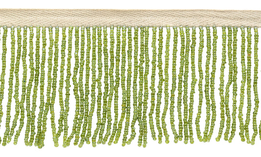 2 1/2" (6cm) Beautiful Handcrafted Beaded Fringe Trim with Sead Bead Design | Fringe Trim (Style# B40684-GL), #L60 Solid / Dark Yellow Green - 12 Yards - DecoPro