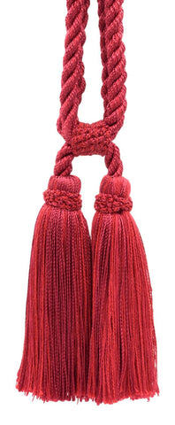 Beautiful Cherry Red Curtain & Drapery Double Tassel Tieback / 5 1/2 inch tassel / 27 inch Spread (embrace) / 3/8 inch Cord / Style# TBC055-2 / Color: Royal Ruby - E13