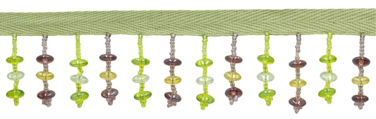 1 1/2" (3.5cm) Beautiful Handcrafted Beaded Fringe Trim with Disc Bead Design | Fringe Trim (Style# B40683-GL), #L48H04 Multicolor / Light Green - 12 Yards - DecoPro
