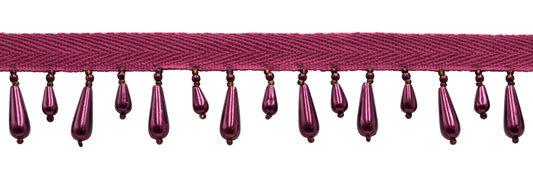 1" (2.5cm) Beautiful Handcrafted Pearl Drop Beaded Fringe Trim | Fringe Trim (Style# B40004-AC), #J23 Solid / Dark Red Purple - 12 Yards - DecoPro