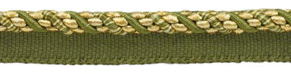 Medium 4/16 inch Olive Green Light Gold White, Noblesse Collection Lip Cord Style# 0416H Color: 010 - Olive Garden (Sold by The Yard)