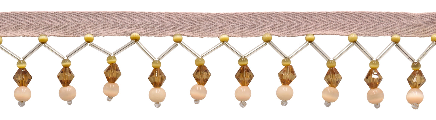 2 1/4" (5.5cm) Beautiful Handcrafted Art Deco Zig Zag Beaded Fringe Trim | Fringe Trim (Style# B40694-GL), #E20011 Multicolor / Sand Beige - 12 Yards - DecoPro