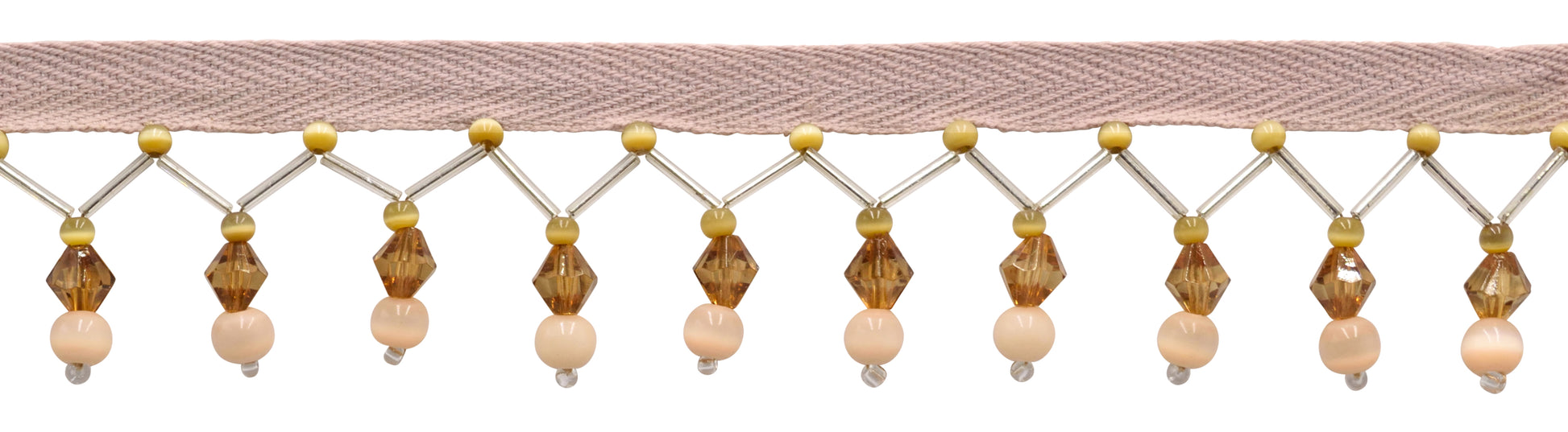 2 1/4" (5.5cm) Beautiful Handcrafted Art Deco Zig Zag Beaded Fringe Trim | Fringe Trim (Style# B40694-GL), #E20011 Multicolor / Sand Beige - 12 Yards - DecoPro