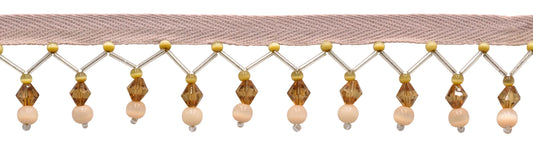 2 1/4" (5.5cm) Beautiful Handcrafted Art Deco Zig Zag Beaded Fringe Trim | Fringe Trim (Style# B40694-GL), #E20011 Multicolor / Sand Beige - 12 Yards - DecoPro