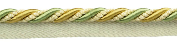 12 Yard Package / Large 3/8 inch White, Gold, Green Basic Trim Cord With Sewing Lip / Style# 0038AXL / Color: Linen - LX02 (36 Feet / 11 Meters)